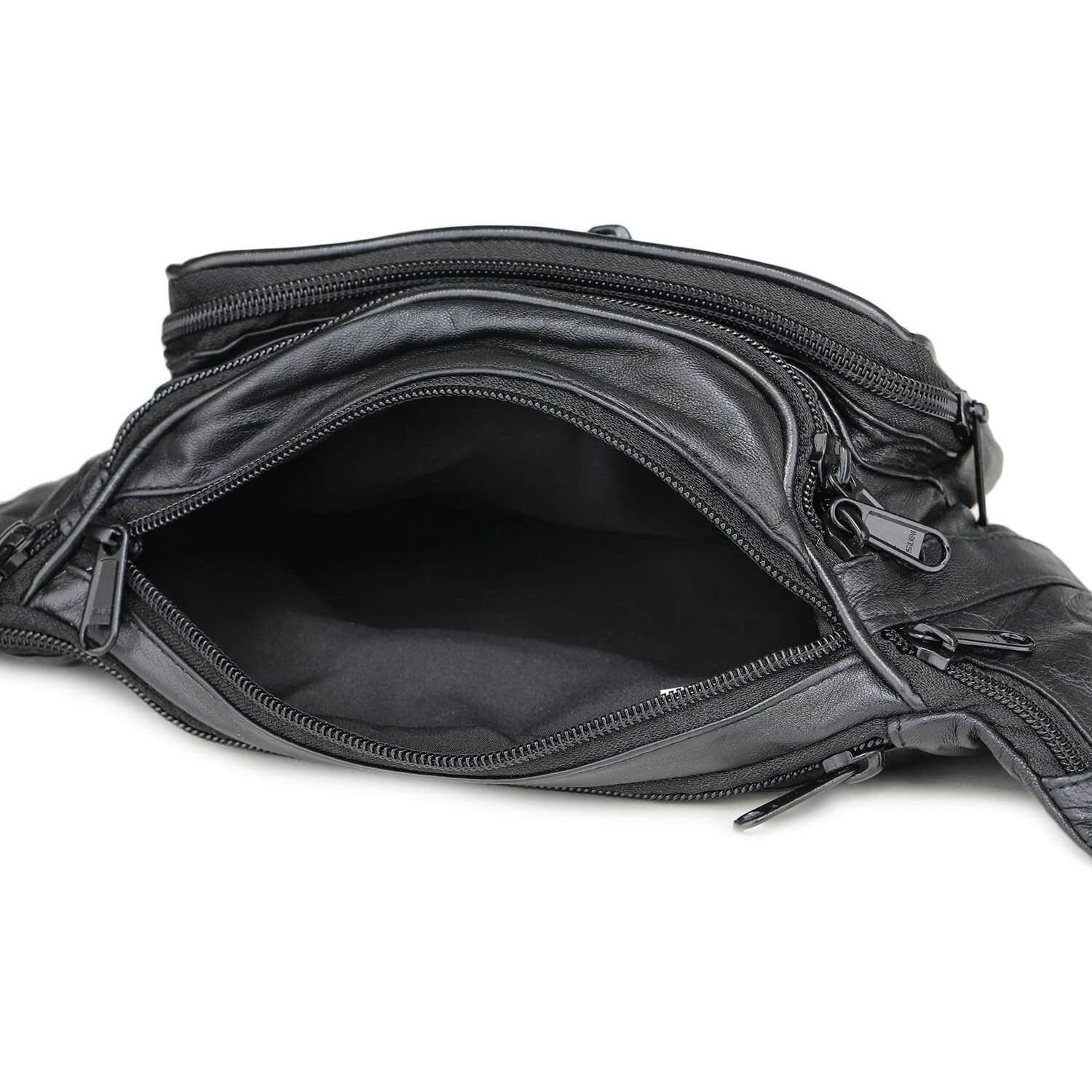 K London Leather Black Men Women Waist Bag Fanny Bag Travel Pouch Passport Holder (1446_Black)