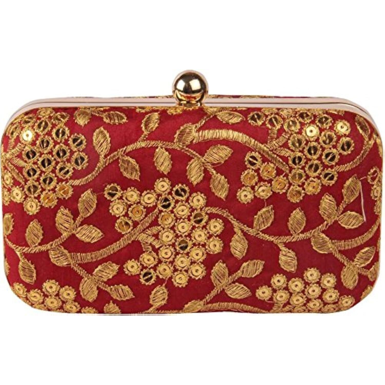 TOOBA Handicraft Hand Embroidered Box Clutch Bag Purse for Bridal, Casual, Wedding Bag for Women & Girls Red
