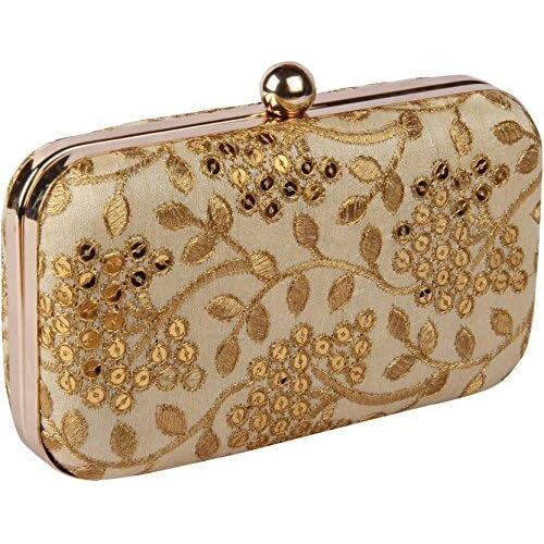 TOOBA Women s Handcrafted Beautiful Bling Box Clutch Bag Beige
