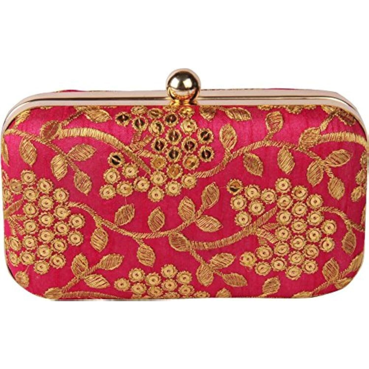 TOOBA Handicraft Hand Embroidered Box Clutch Bag Purse for Bridal, Casual, Wedding Bag for Women & Girls Rani