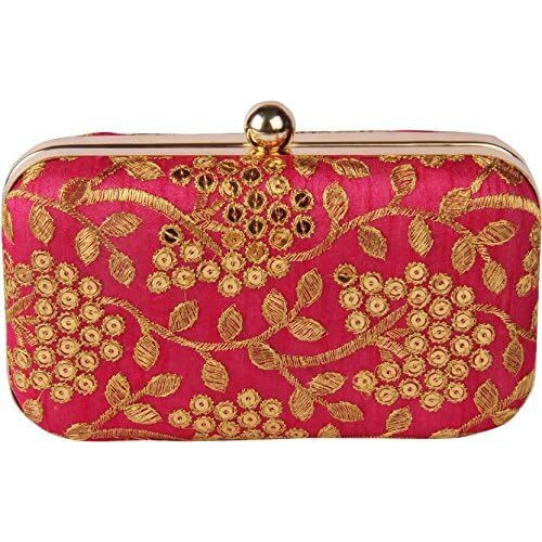 TOOBA Handicraft Hand Embroidered Box Clutch Bag Purse for Bridal, Casual, Wedding Bag for Women & Girls Rani