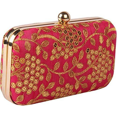 TOOBA Handicraft Hand Embroidered Box Clutch Bag Purse for Bridal, Casual, Wedding Bag for Women & Girls Rani