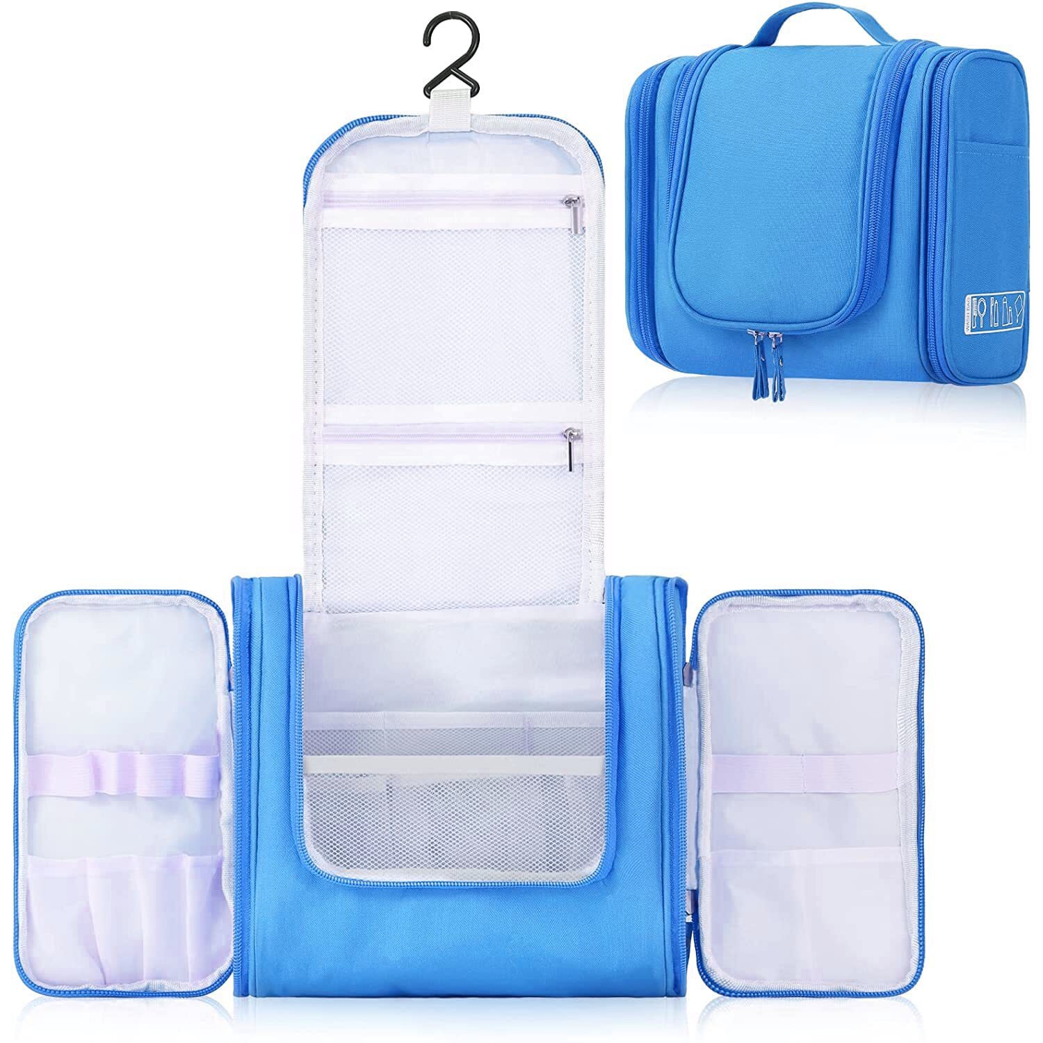 House of Quirk Hanging Toiletry Kit Bag Extra Large Capacity Travel Organizer Bags For Men And Women Durable Waterproof Nylon Makeup Bag For Toiletries,Cosmetics, Brushes (Light Blue),W-11 Cm
