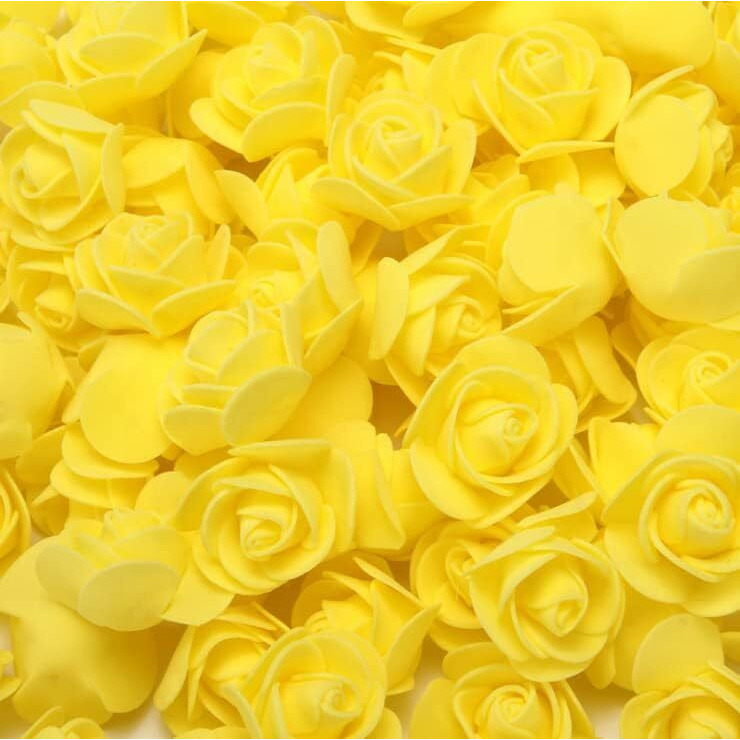 SATYAM KRAFT 50 Pcs Artificial Rose Foam Head Flowers for Home Decor, Wedding Decorations, Pooja, Floating Bouquets, and Craft Ideal for Table, Mandir, Backdrop, and Festivalsand DIY Craft (Yellow)