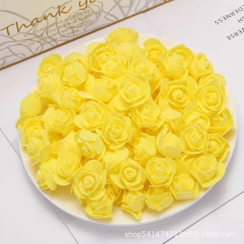 SATYAM KRAFT 50 Pcs Artificial Rose Foam Head Flowers for Home Decor, Wedding Decorations, Pooja, Floating Bouquets, and Craft Ideal for Table, Mandir, Backdrop, and Festivalsand DIY Craft (Yellow)