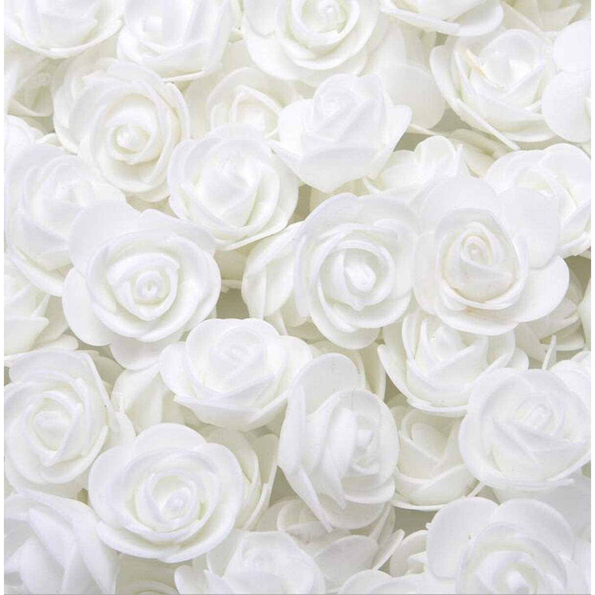 SATYAM KRAFT 50 Pcs Artificial Rose Foam Head Flowers for Home Decor, Wedding, Pooja, Floating Bouquets, and Craft  Ideal for Table, Mandir, Gifts, Backdrop, and Festival Decorations (White)
