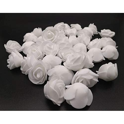 SATYAM KRAFT 50 Pcs Artificial Rose Foam Head Flowers for Home Decor, Wedding, Pooja, Floating Bouquets, and Craft  Ideal for Table, Mandir, Gifts, Backdrop, and Festival Decorations (White)