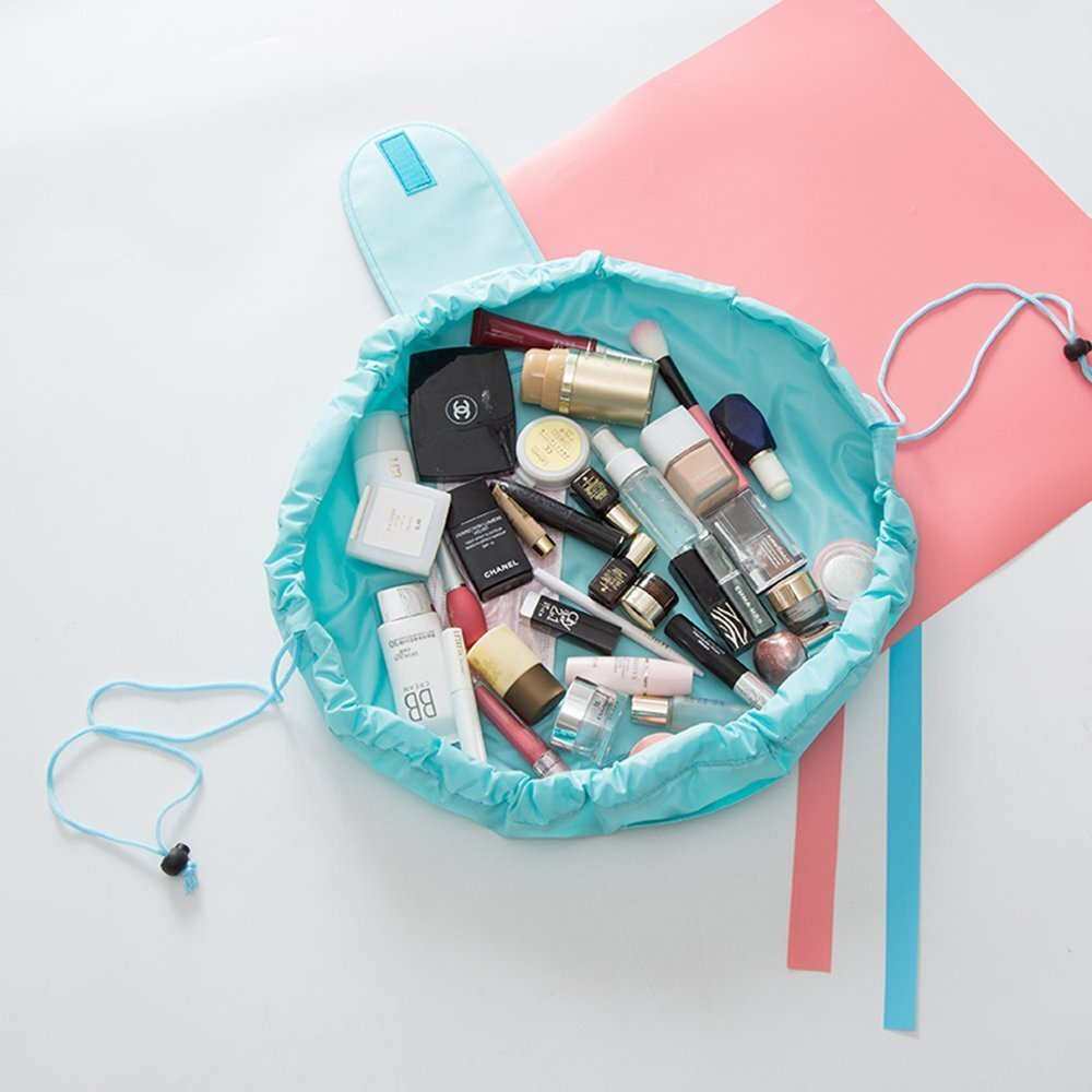 House of Quirk Lazy Cosmetic Multifunction Bag Drawstring Makeup Pouch Makeup Bags Toiletry Organizer for Women (Light Blue)