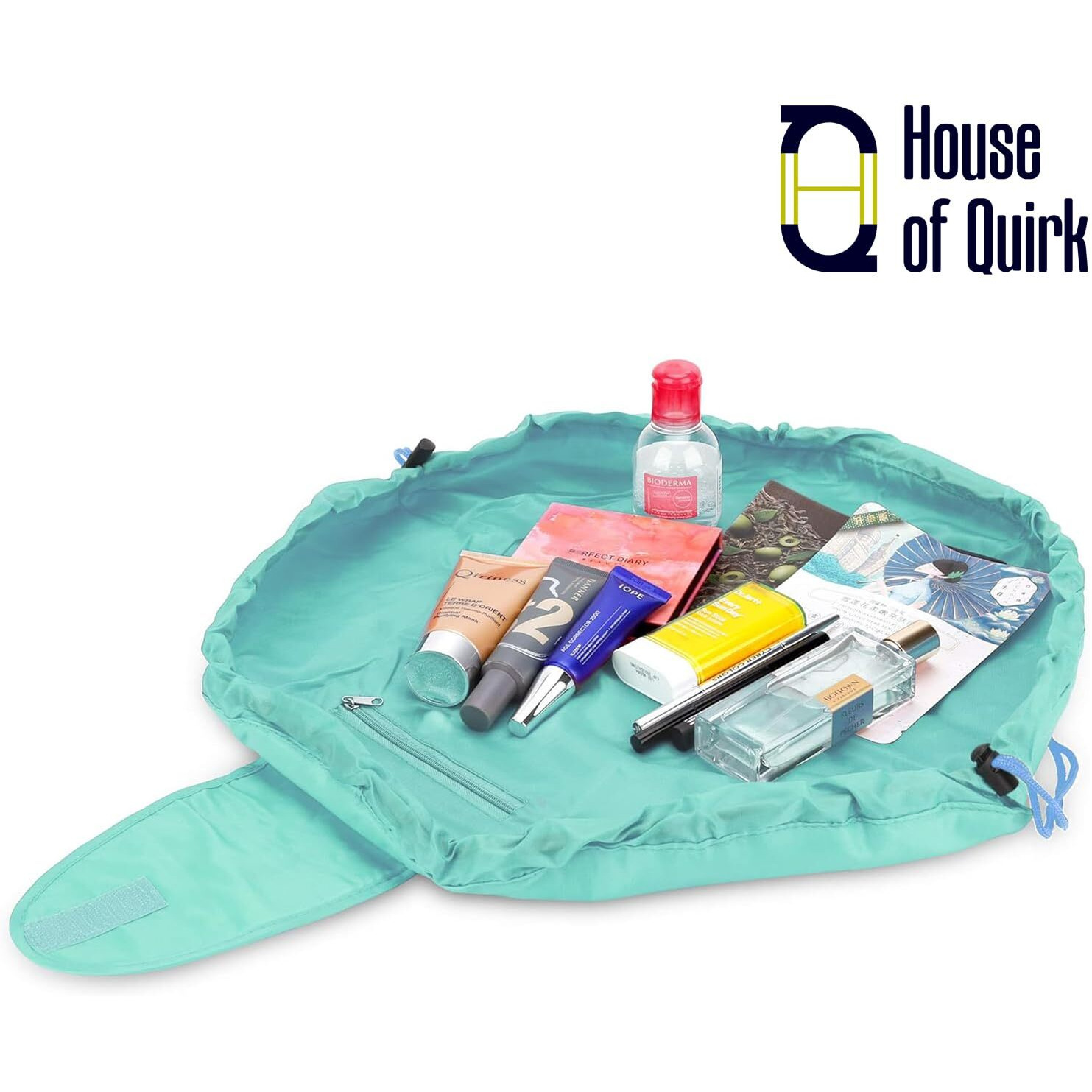 House of Quirk Lazy Cosmetic Multifunction Bag Drawstring Makeup Pouch Makeup Bags Toiletry Organizer for Women (Light Blue)
