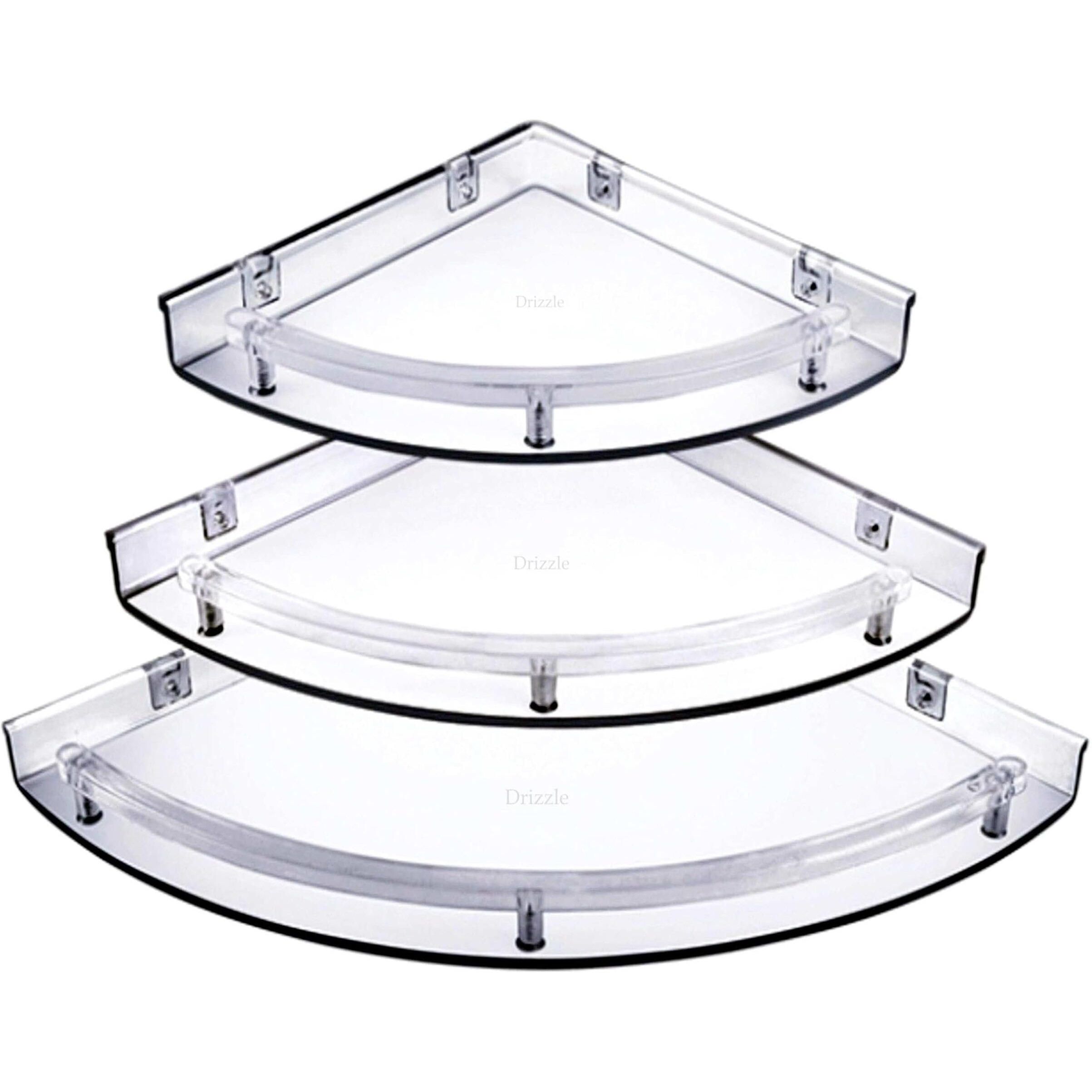 DRIZZLE Corner Shelf Super Clear | Unbreakable Transparent Bathroom Shelves | Multipurpose Use (Size 7 inch, 9 inch, 11 inch) - Set of 1 (3 Pieces)