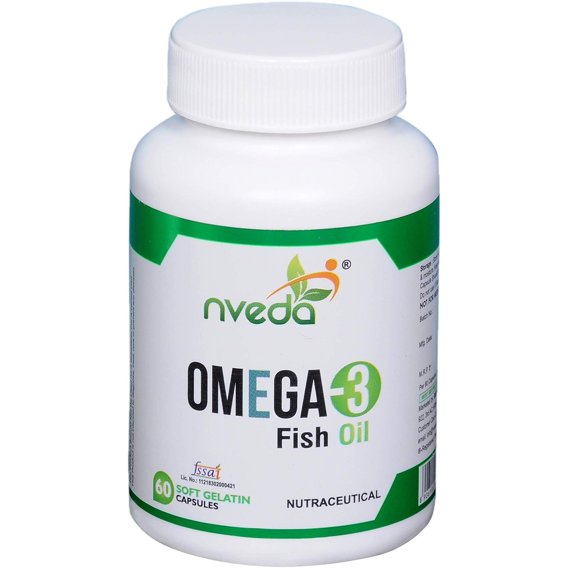 Nveda Omega-3-Fish-Oil 1000mg For Men & Women, Omega 3 fatty-acid 60 Capsules with 180mg EPA-DHA 120mg for Healthy Heart, Eyes, Brain & Joints - Pack of 1