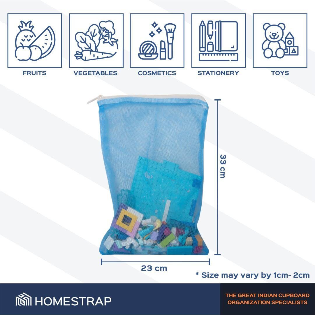 HomeStrap Reusable Mesh Fridge Storage Zipper Bags For Fruits And Vegetables(Multicolour, Standard) - Set of 12