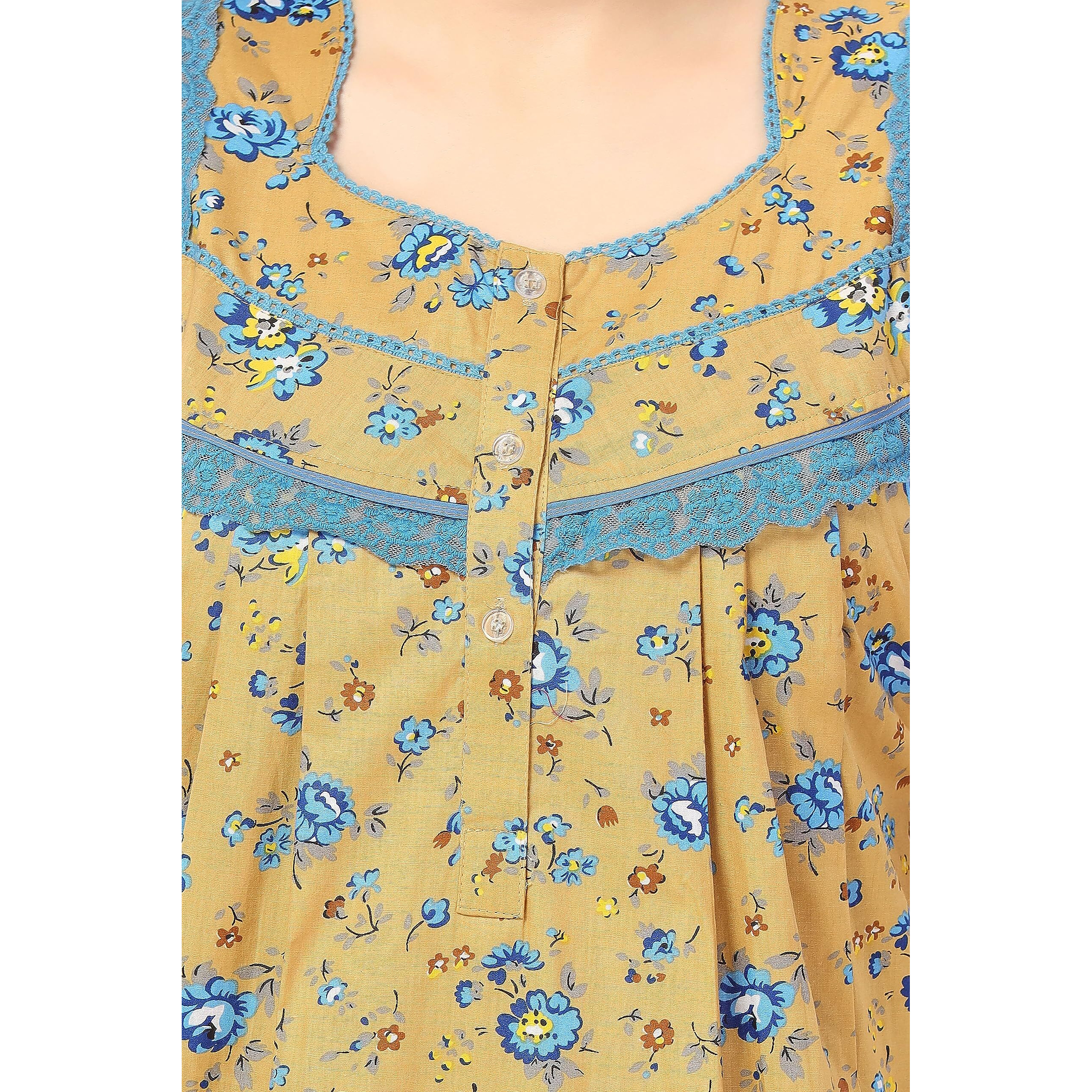 Soulemo Women s Cotton Floral Maxi Nighty (499JXL_Honey Gold_X-Large BUST 48)