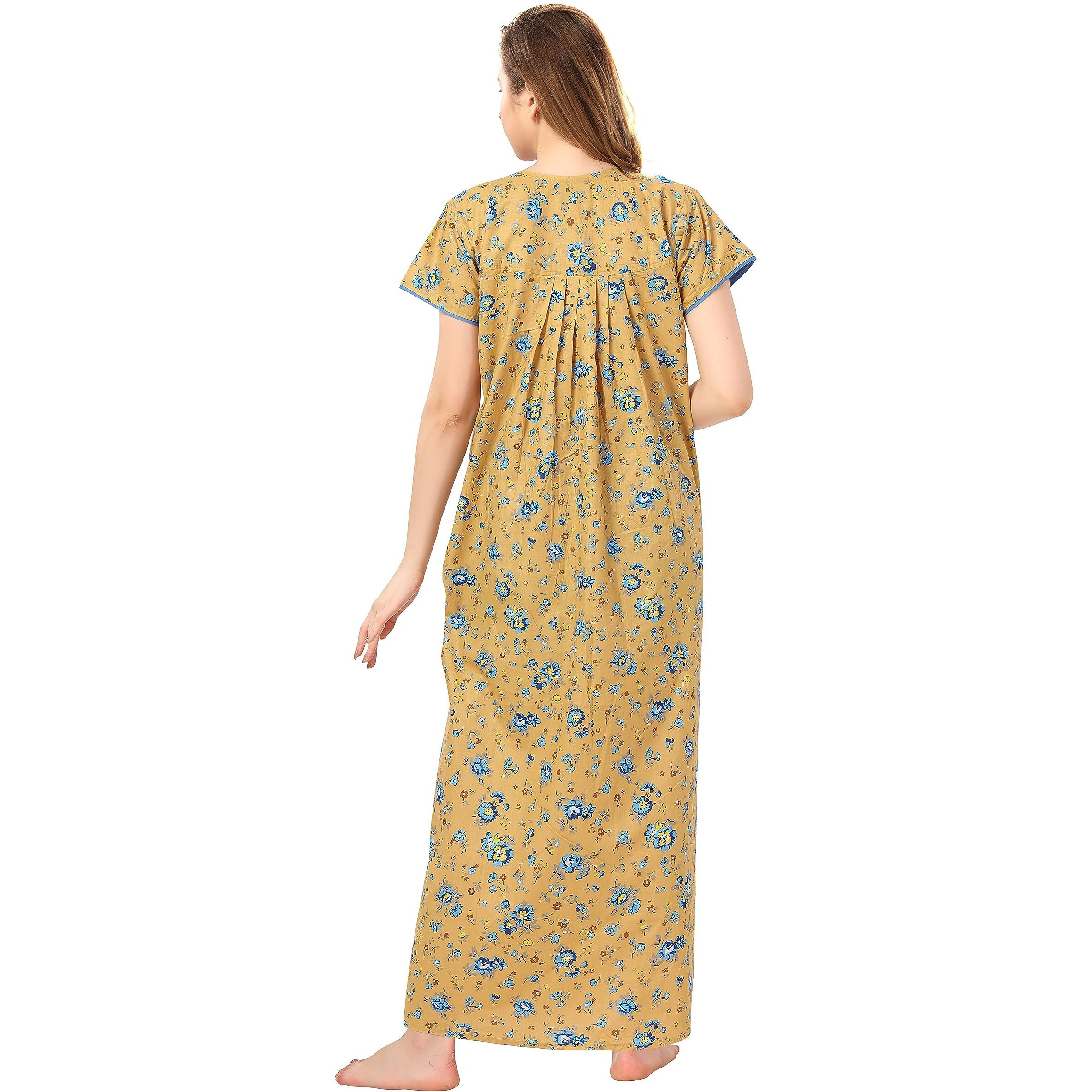 Soulemo Women s Cotton Floral Maxi Nighty (499JXL_Honey Gold_X-Large BUST 48)