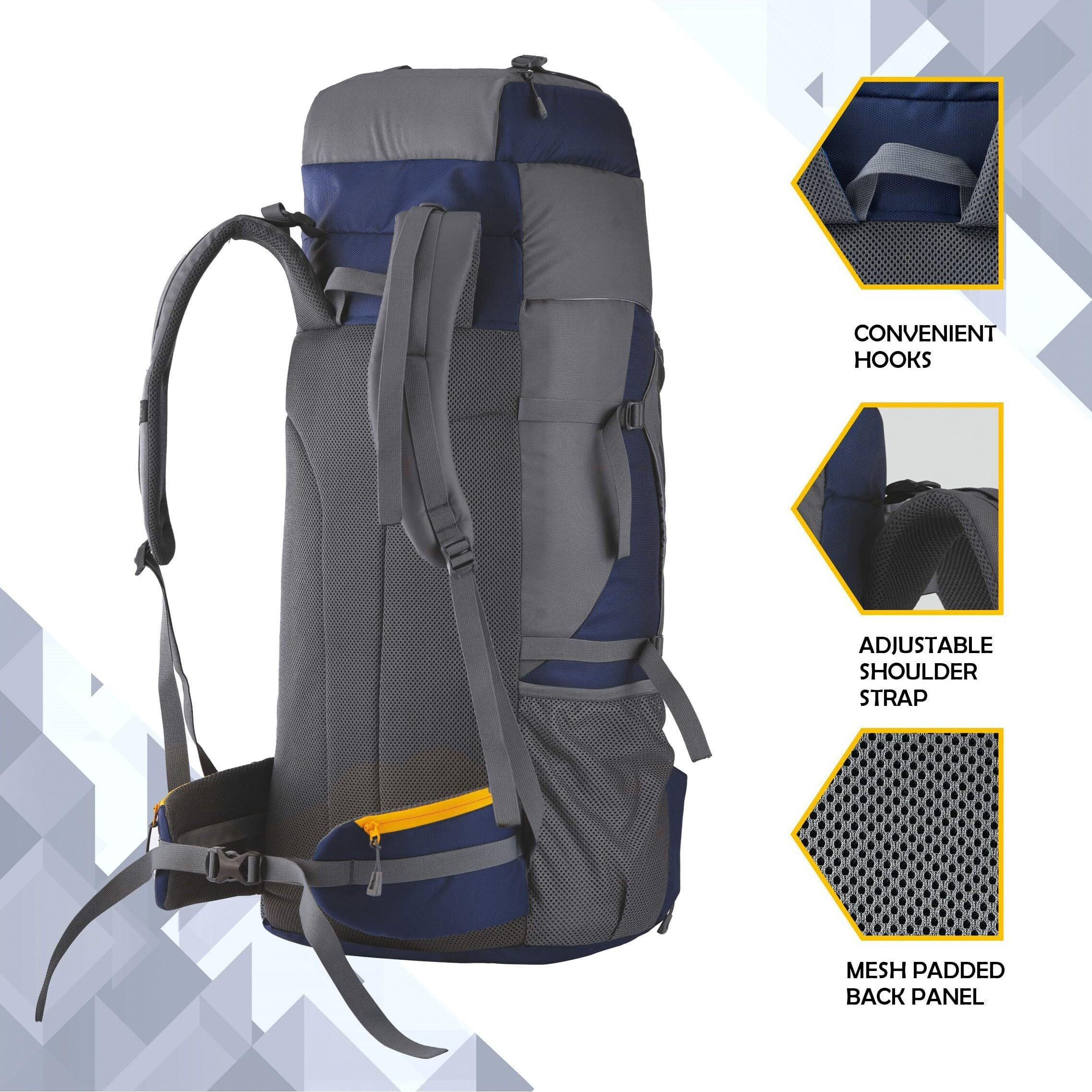 TRAWOC AEROLINK 60 Liter Travel Backpack Hiking Trekking Bag Camping Rucksack for Men & Women, 3 Year Warranty, Grey, HK006
