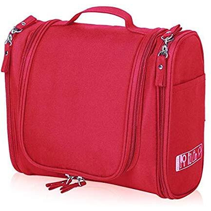 PETRICE Multifunctional Toiletry Bag Large Makeup Pouch Waterproof Shower Wash Bag Cosmetic Organizer Case Travel Kit Pack with Hook (Red) 23.1 x 10.4 x 20.6 cm