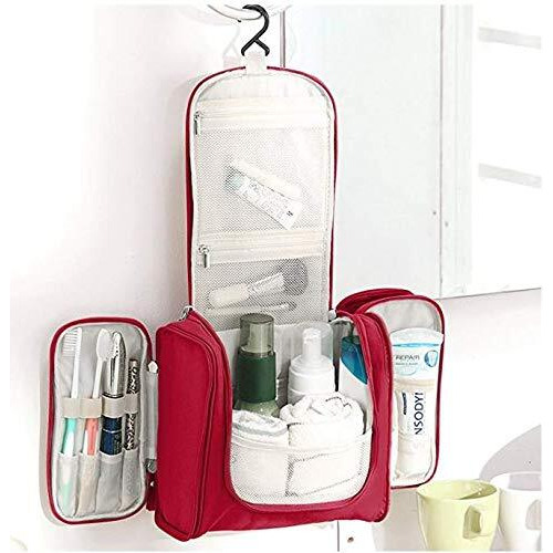 PETRICE Multifunctional Toiletry Bag Large Makeup Pouch Waterproof Shower Wash Bag Cosmetic Organizer Case Travel Kit Pack with Hook (Red) 23.1 x 10.4 x 20.6 cm