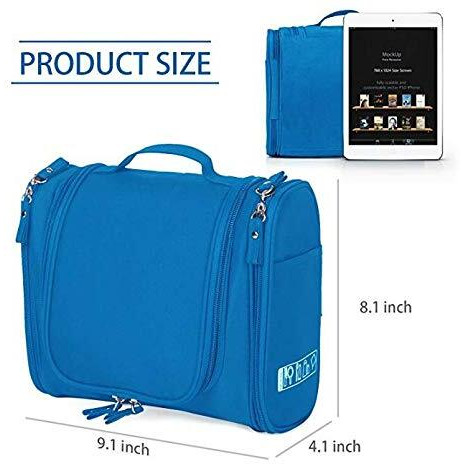 PETRICE Toiletry Bag for Women Makeup Pouch Waterproof Shower Wash Bag Cosmetic Organizer Case Travel Kit Pack with Hook Blue 23.1 x 10.4 x 20.6 cm