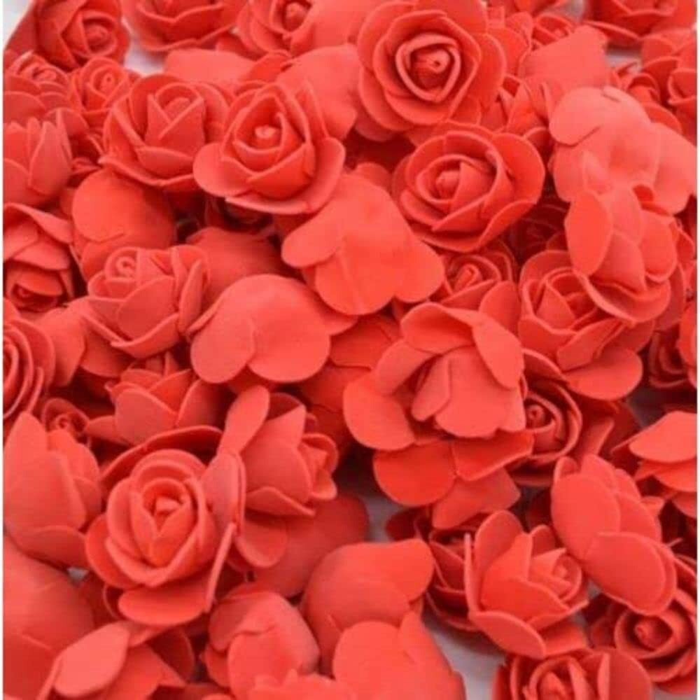 SATYAM KRAFT 50 Pcs Artificial Rose Foam Head Flowers for Home Decor, Wedding Decorations, Pooja, Floating Bouquets, and Craft Ideal for Table, Mandir,Backdrop, and Festivals(Foam Material)(Red)