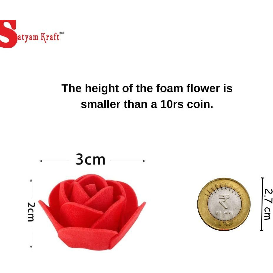 SATYAM KRAFT 50 Pcs Artificial Rose Foam Head Flowers for Home Decor, Wedding Decorations, Pooja, Floating Bouquets, and Craft Ideal for Table, Mandir,Backdrop, and Festivals(Foam Material)(Red)