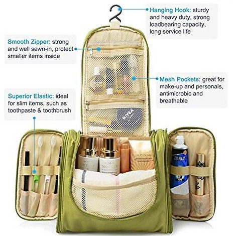 PETRICE Toiletry Bag for Women Makeup Pouch Waterproof Shower Wash Bag Cosmetic Organizer Case Travel Kit Pack with Hook (Green)