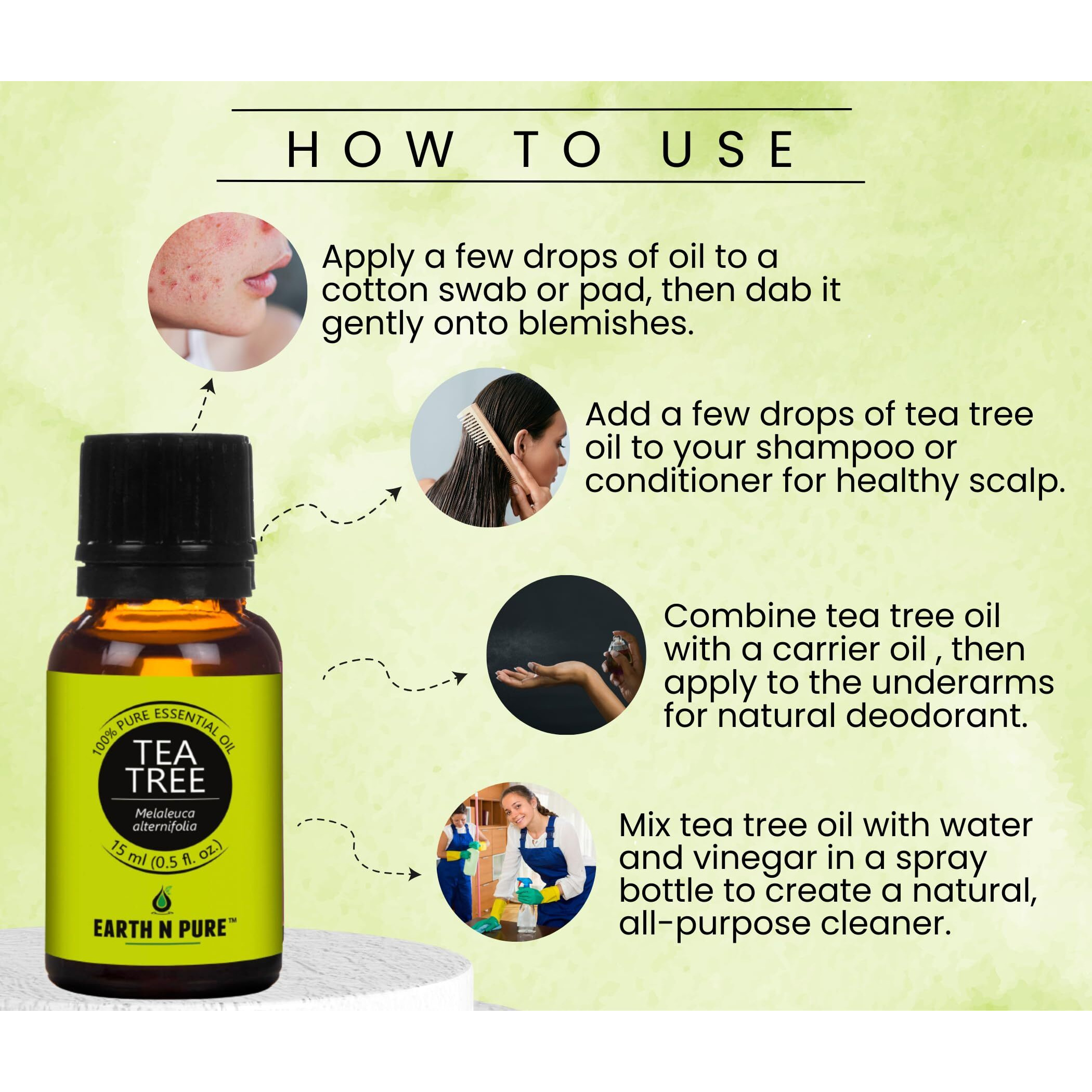 Earth N Pure Tea Tree Essential Oil for Scalp Care, Skin Care and Relief from Acne and Pimples | 250 ML