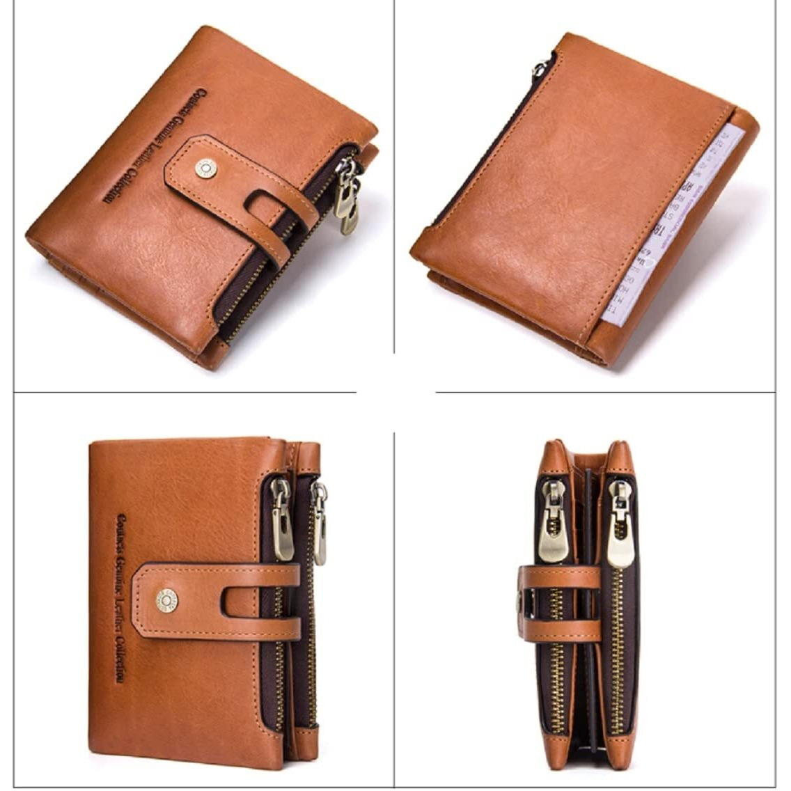 Contacts Men s Genuine Leather Wallet | RFID Blocking Wallet for Men| 14 Card Slots, 1 ID Window | 2 Zipper Compartments, Button Closure (Beige)