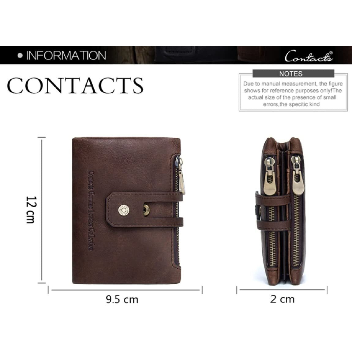 Contacts Men s Genuine Leather Wallet | RFID Blocking Wallet for Men| 14 Card Slots, 1 ID Window | 2 Zipper Compartments, Button Closure (Brown)