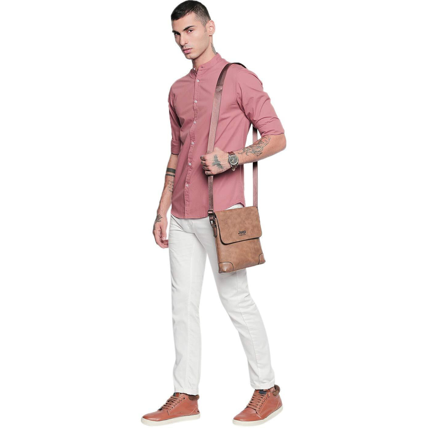 Dennis Lingo Men s Solid Chinese Collar Dusty Pink Casual Shirt (CC201_Dusty Pink_M)