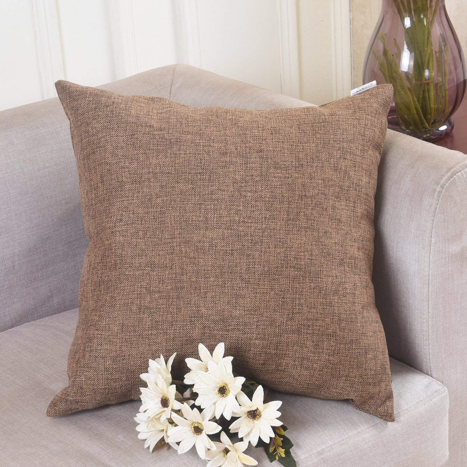 Khooti Jute Cushion Cover, 24x24 (Brown) (Pack of 3)