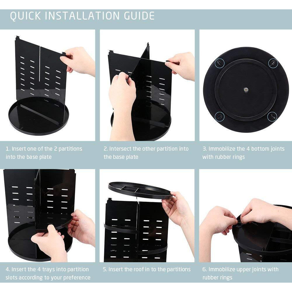 INOVERA (LABEL) Cosmetic Makeup Organizer for Women, Bride & Girls - 360 Rotating Storage Organiser Box - Dressing table Vanity Case Holder for Lipsticks, Skincare Kit & Brushes Set - Black, Cosmetics