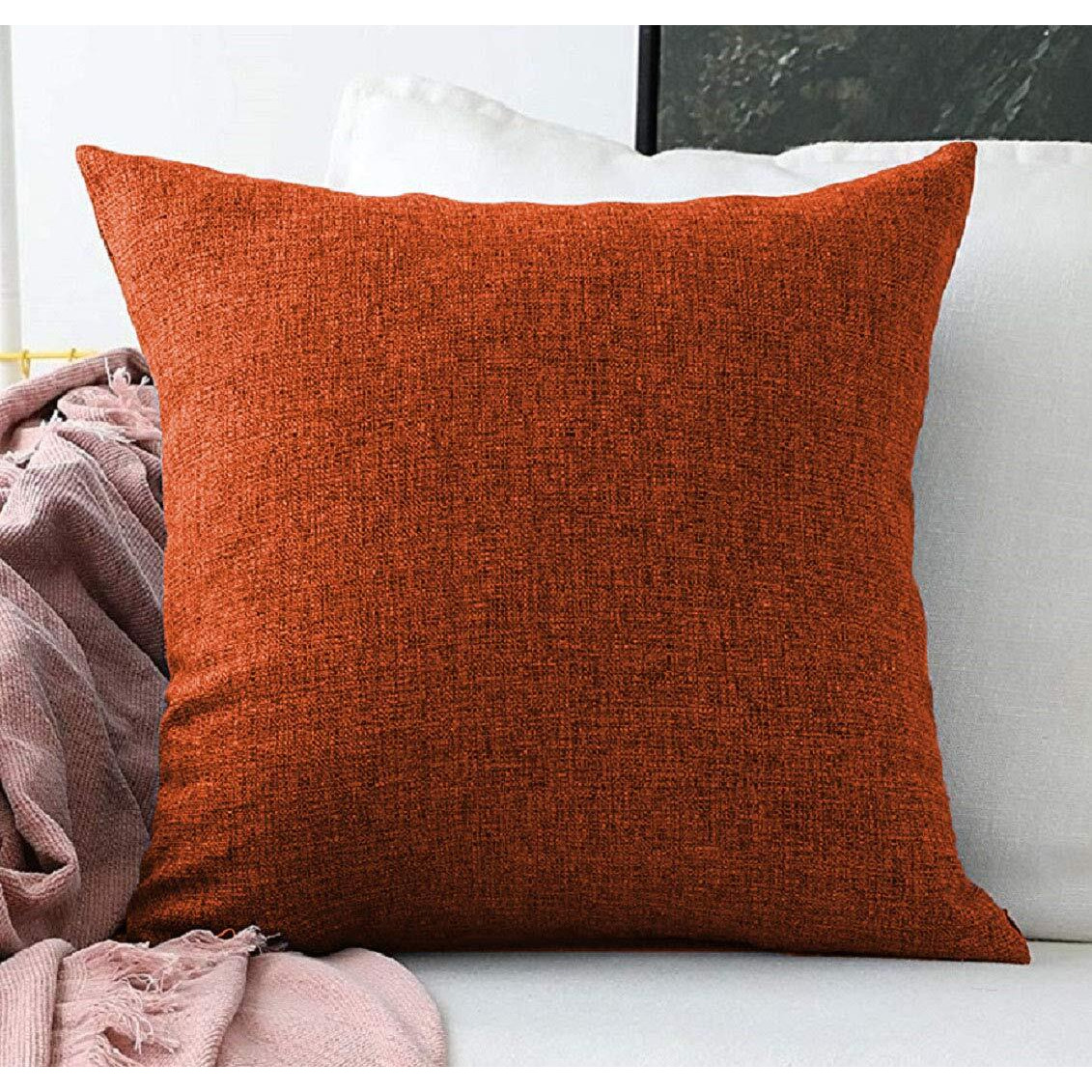 Khooti Jute Cushion Cover, 18x18 (Orange)(Pack of 3)