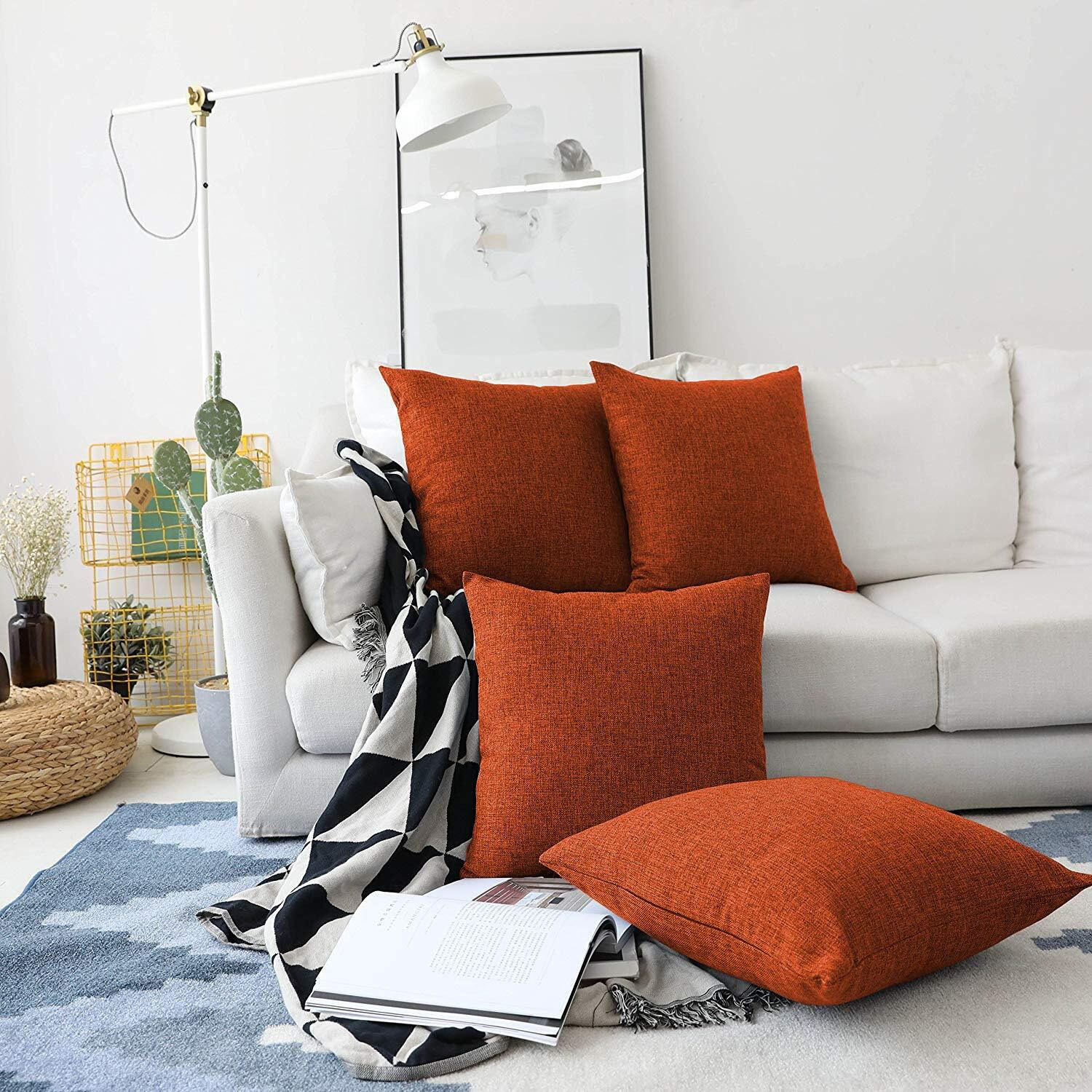 Khooti Jute Cushion Cover, 18x18 (Orange)(Pack of 3)