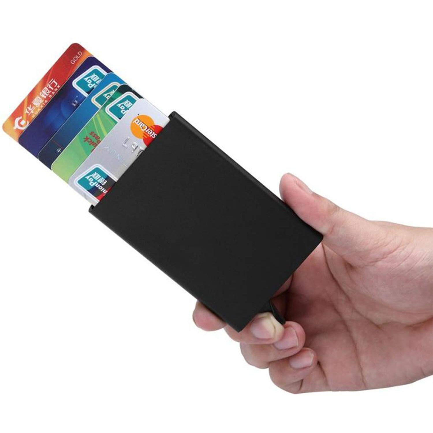 Stealodeal Black RFID Blocking Aluminum ATM/Credit/Debit 6 Slots for Men & Women Puch Button Card Holder
