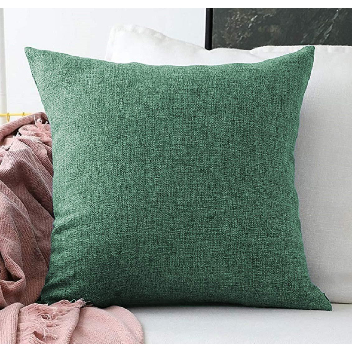Khooti Jute Cushion Cover, 12x12 (Green)(Pack of 4)