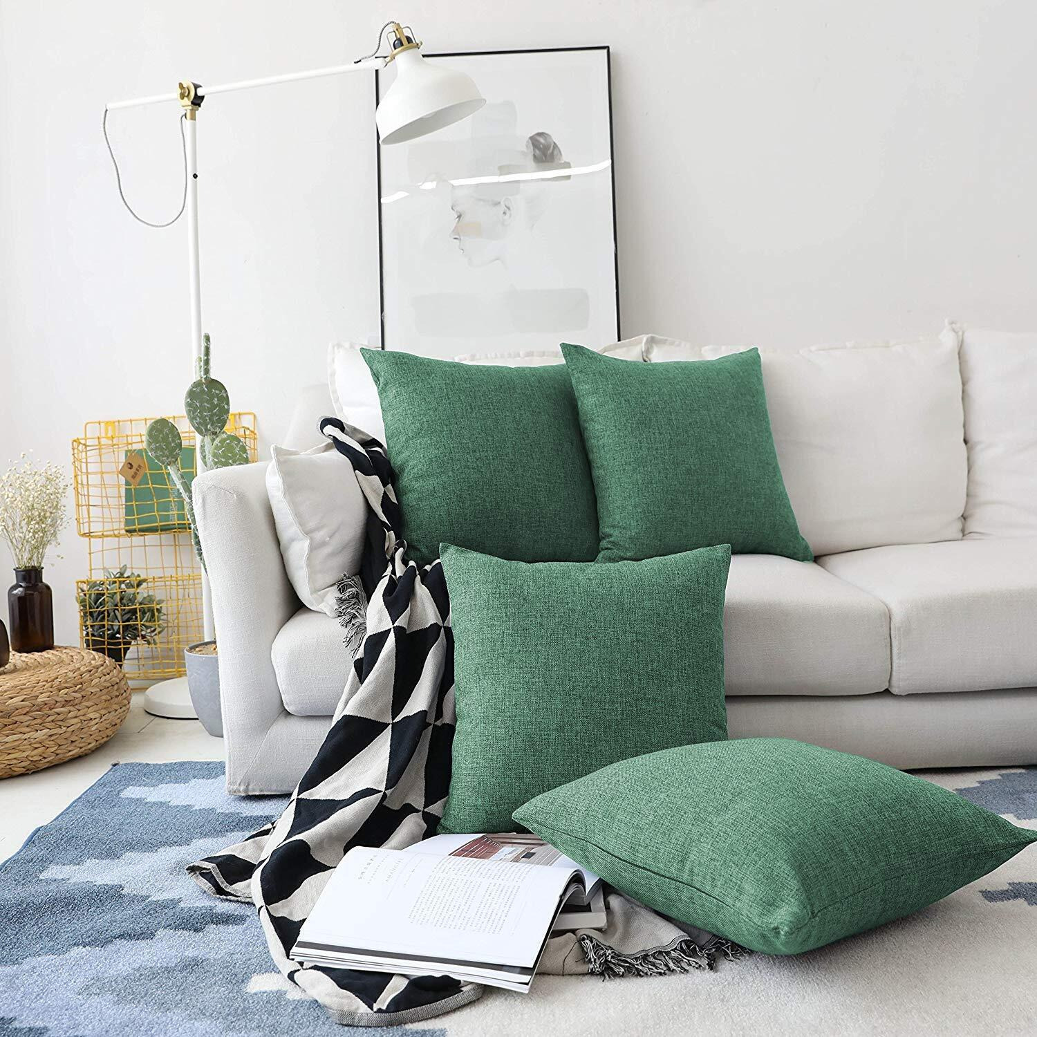 Khooti Jute Cushion Cover, 12x12 (Green)(Pack of 4)
