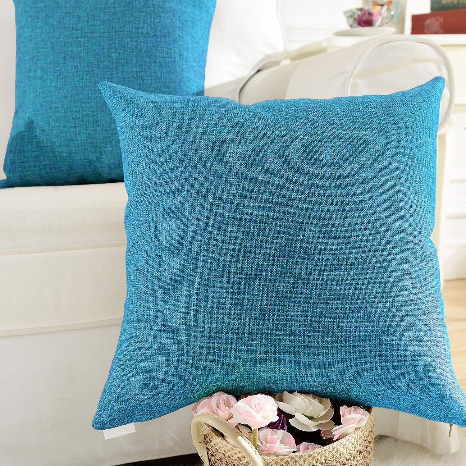 Khooti Jute Cushion Cover, 18x18 (Bondi Blue)(Pack of 4)