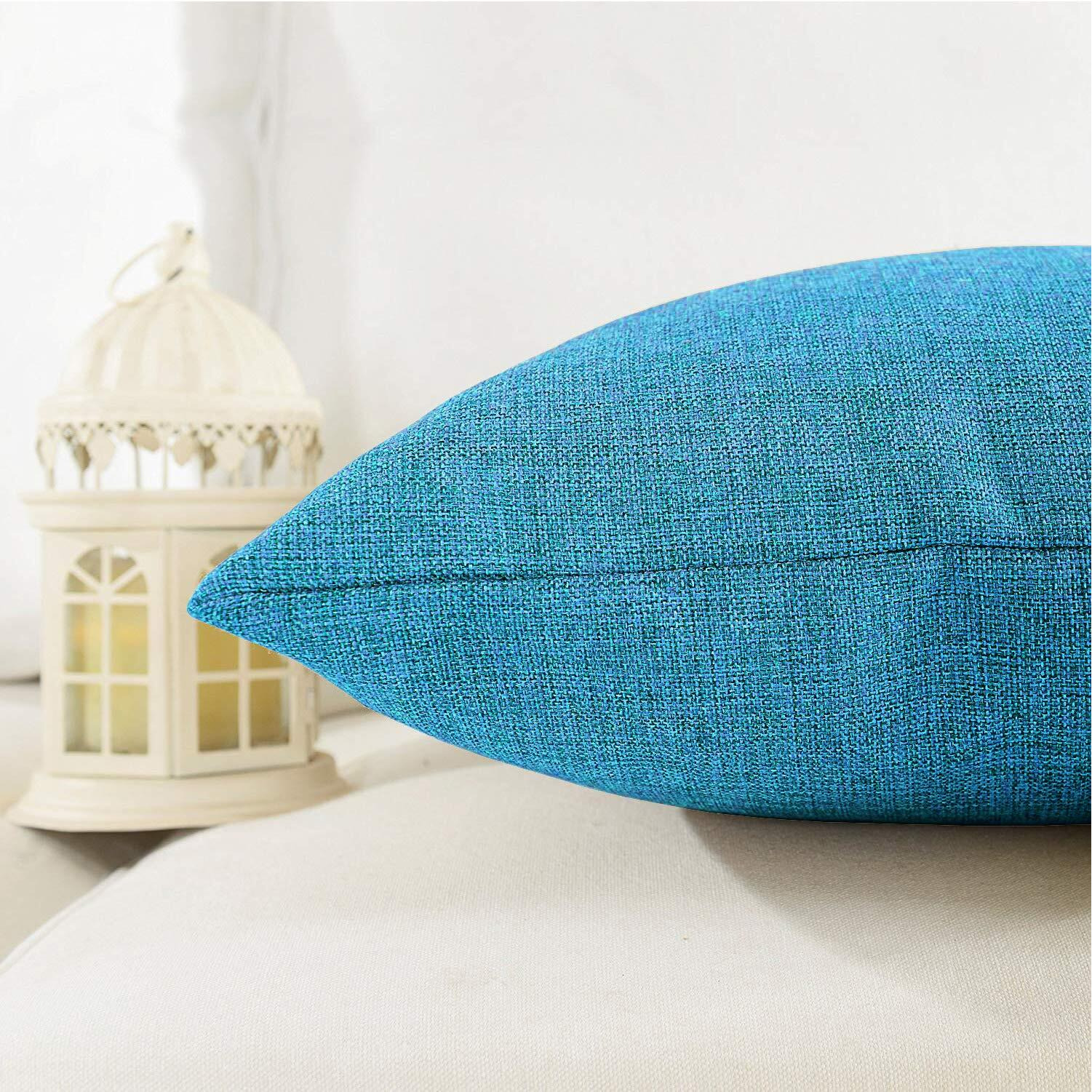 Khooti Jute Cushion Cover, 18x18 (Bondi Blue)(Pack of 4)