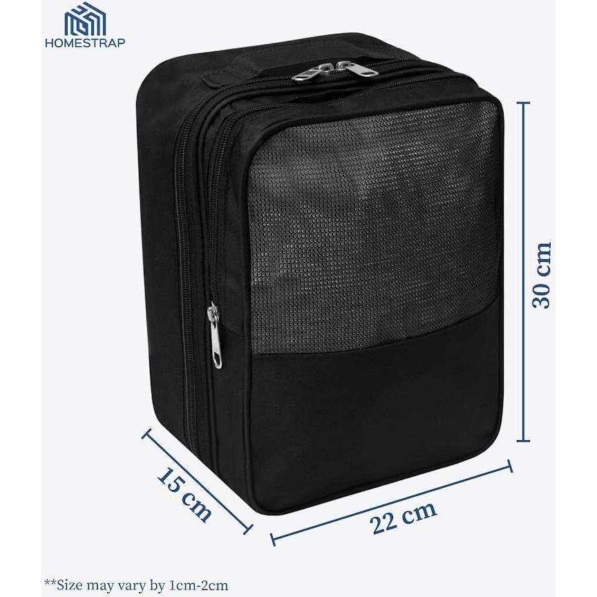 Homestrap Set of 2 Multipurpose Shoe Storage Bag | Travelling Footwear Holder Pouch | Shoes Organizer Space Saver for Travel, Home & Wardrobe (Black, Pack of 2) (Featured on Shark Tank)