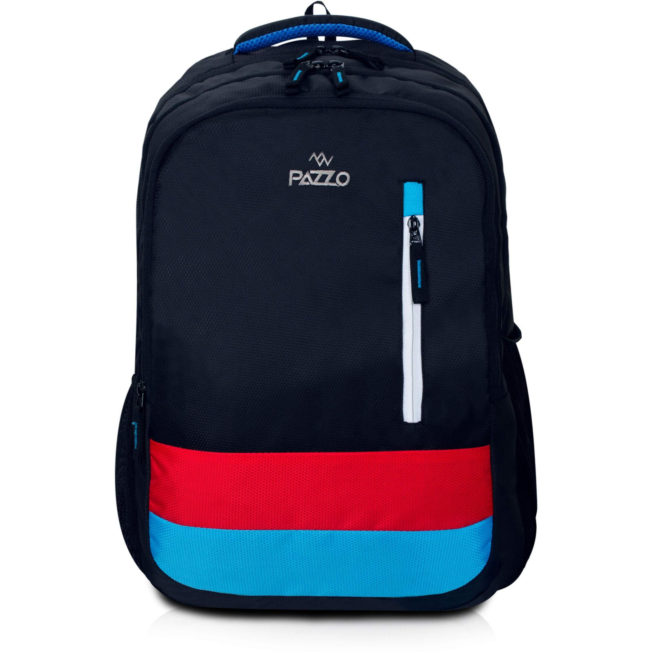 PAZZO Alto 40L Water resistant Backpack for Men, Women - 3 Compartment Travel, Business Backpack, College|School | Office Bag with 1 year warranty (Black,Red and Blue)