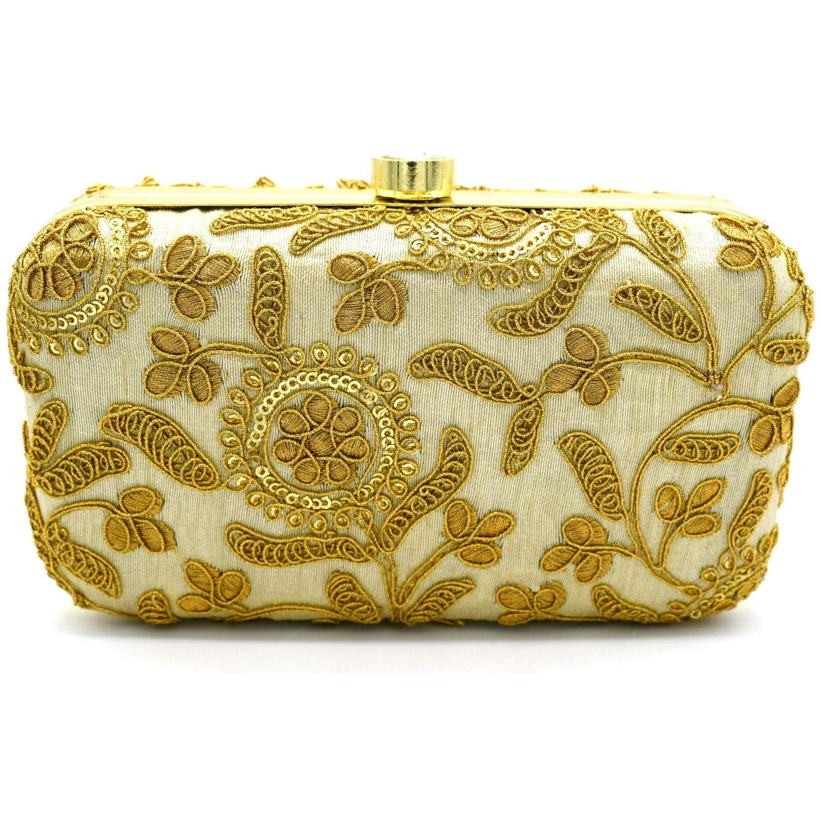 Tooba Women Handicraft Hand Embroidered Box Clutch Bag Purse For Bridal, Casual, Wedding