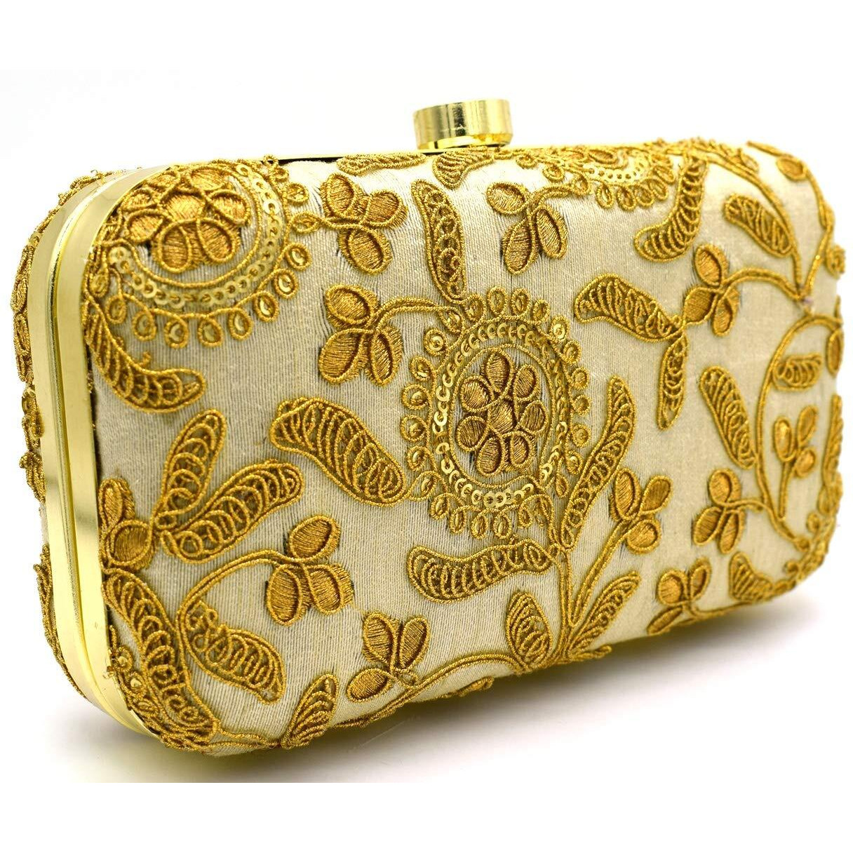 Tooba Women Handicraft Hand Embroidered Box Clutch Bag Purse For Bridal, Casual, Wedding
