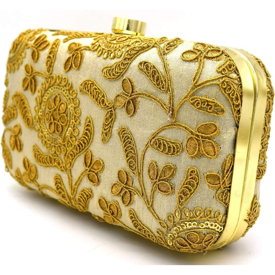 Tooba Women Handicraft Hand Embroidered Box Clutch Bag Purse For Bridal, Casual, Wedding