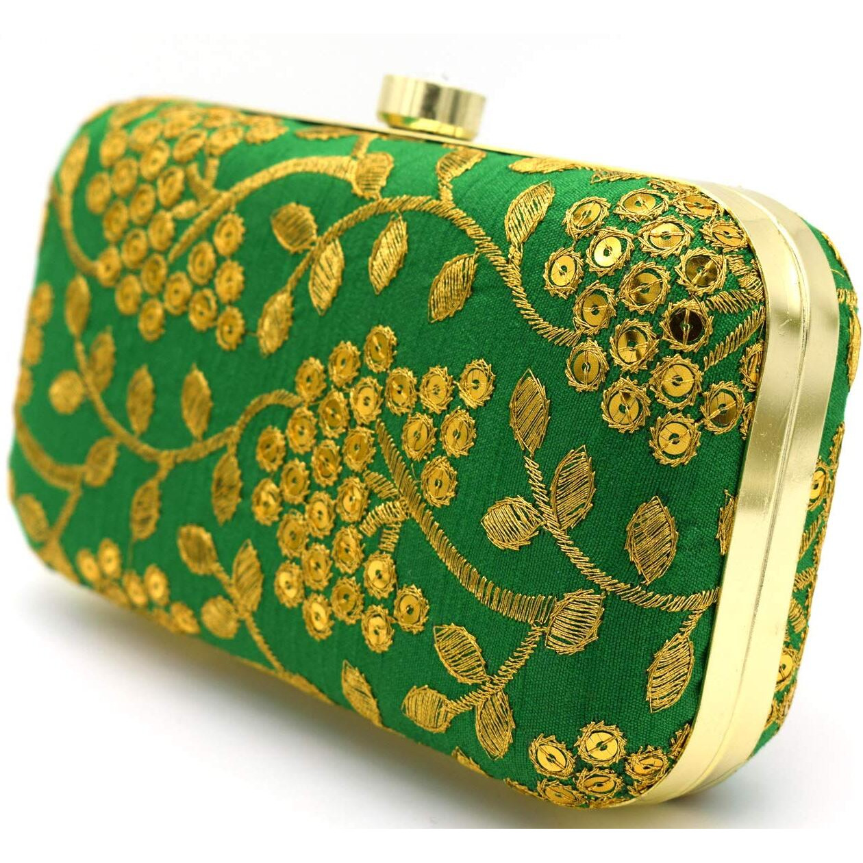 TOOBA Handicraft Hand Embroidered Box Clutch Bag Purse for Bridal, Casual, Wedding Bag for Women & Girls Green