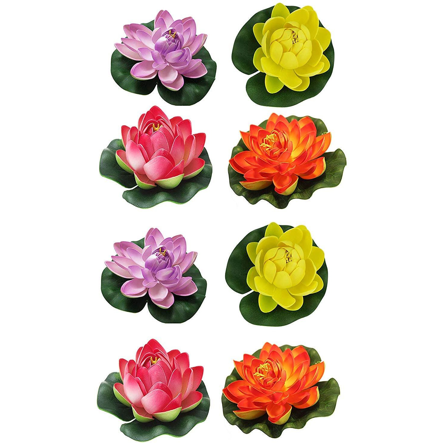 TIED RIBBONS Set of 8 Artificial Floating Lotus Flowers with Rubber Leaf for Outdoor inddoor Home Decoration - Set of 8 (Multicolor)
