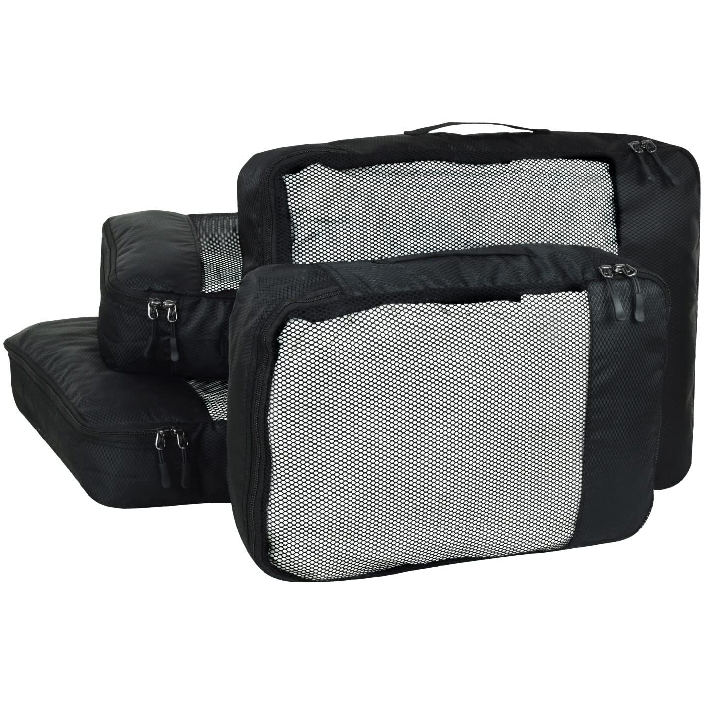 FATMUG Packing Cubes Travel Pouch Bag/Clothes Organiser Set of 4 (2 Large and 2 Medium) - Black, Polyester