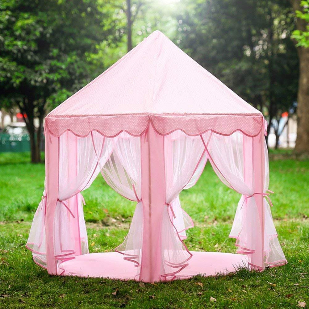 BabyGo Kids Prince Princess Castle Theme Play Tent with Mosquito Net Design for Kids (Pink) (140cm x 135cm x 70cm)