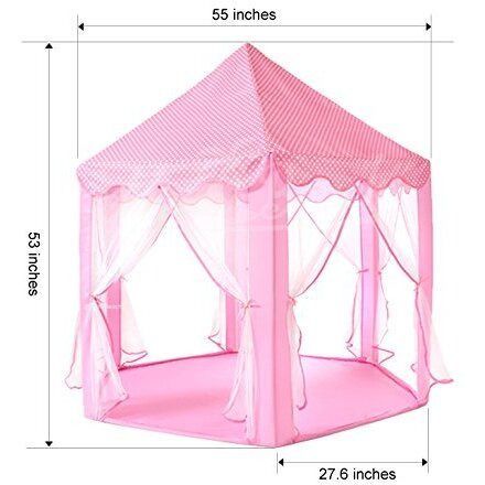 BabyGo Kids Prince Princess Castle Theme Play Tent with Mosquito Net Design for Kids (Pink) (140cm x 135cm x 70cm)