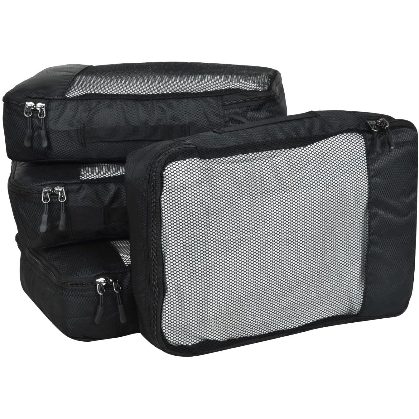 FATMUG Polyester Packing Cubes/Travel Pouch/Bag Suitcase Luggage Organiser Set Of 4 - Medium Size - Black