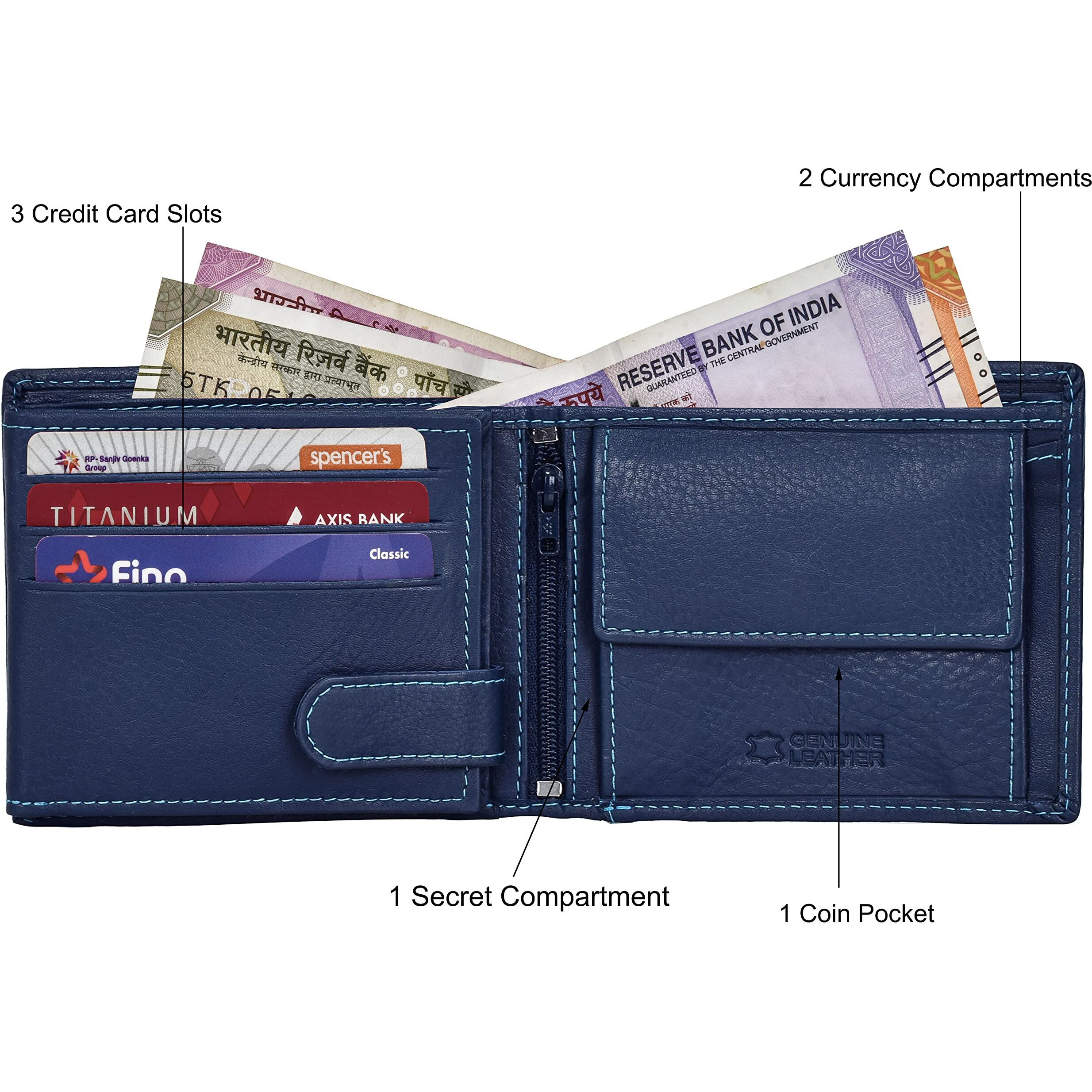 URBAN FOREST Oliver Blue Leather Wallet for Men, 6 Card Slot
